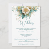 Elegante Wedding Blue Green White Blume Einladung (Vorderseite)
