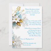 Elegante Wedding Blue White Lace Gold Blume Einladung (Rückseite)