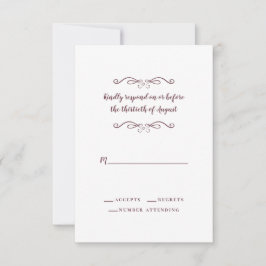 Elegante Wedding Burgundy Classic Minimalistisch U RSVP Karte