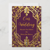 Elegante Wedding Burgundy Gold Verziert Frame Flor Einladung (Vorderseite)