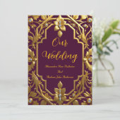 Elegante Wedding Burgundy Gold Verziert Frame Flor Einladung (Stehend Vorderseite)