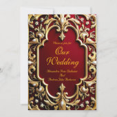 Elegante Wedding Burgundy Gold Verzierte Rote Perl Einladung (Vorderseite)