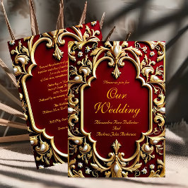 Elegante Wedding Burgundy Gold Verzierte Rote Perl Einladung