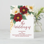 Elegante Wedding Burgundy White Gold Blume Einladung (Stehend Vorderseite)