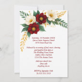 Elegante Wedding Burgundy White Gold Blume Einladung (Rückseite)