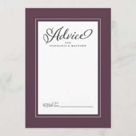 Elegante Wedding Cassis Lila Neuvermählte Wünsche Hinweiskarte