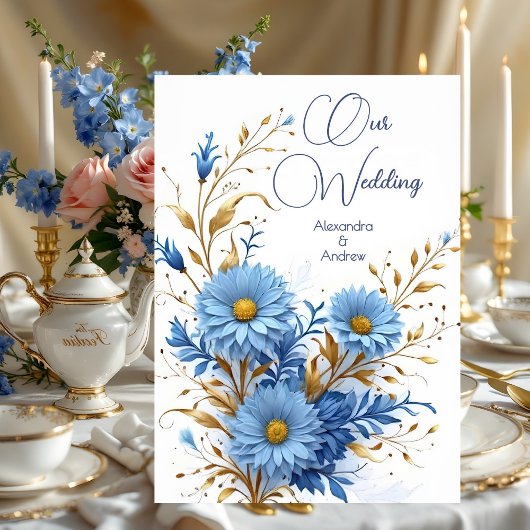 Elegante Wedding Cornflower Blue Gold Florals Einladung
