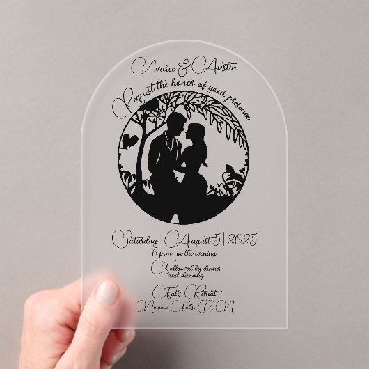 Elegante Wedding Couple Silhouette Gerahmt Black Acryleinladungen (Insitu (Handheld))