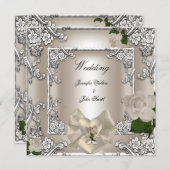 Elegante Wedding Cream Rose Silver White Einladung (Vorne/Hinten)