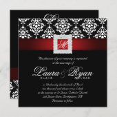 Elegante Wedding Damask Jewels Red Schwarz-weiß Sq Einladung (Vorne/Hinten)