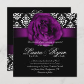 Elegante Wedding Damask Lila Rose Schwarz-weiß Einladung (Vorne/Hinten)