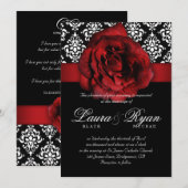 Elegante Wedding Damask Rote Rose Schwarz-weiß Einladung (Vorne/Hinten)