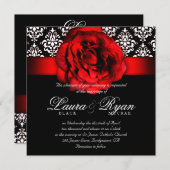 Elegante Wedding Damask Rote Rose Weihnachten Einladung (Vorne/Hinten)