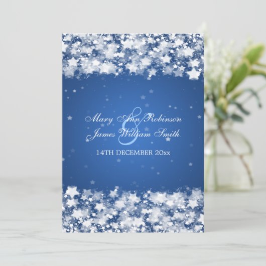 Elegante Wedding Dazzling Stars Blau Einladung (Stehend Vorderseite)