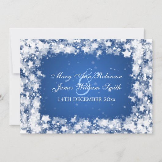 Elegante Wedding Dazzling Stars Blau Einladung (Vorderseite)