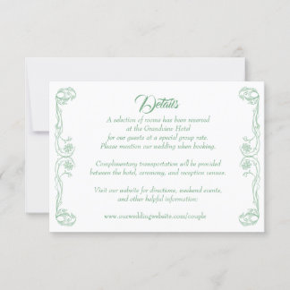 Elegante Wedding Details Card - Green Rose Filigre Einladung