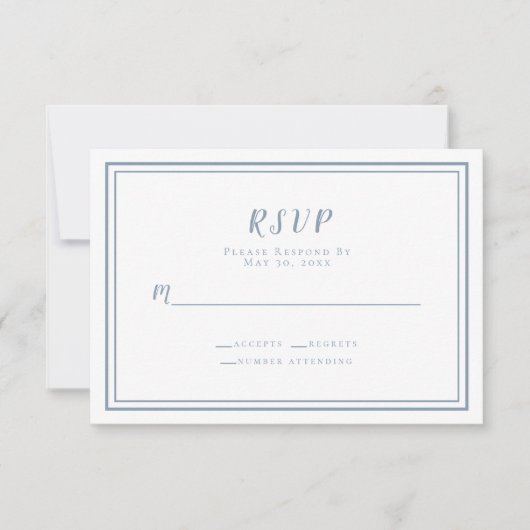 Elegante Wedding Dusty Blue Einfache Minimal Moder RSVP Karte (Vorderseite)