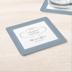 Elegante Wedding Dusty Blue Hearts Forever Love Rechteckiger Pappuntersetzer
