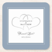 Elegante Wedding Dusty Blue Hearts Forever Love Rechteckiger Pappuntersetzer (Vorderseite)