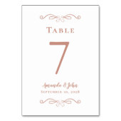 Elegante Wedding Empfang Calligraphy Rose Gold Tischnummer (Rückseite)