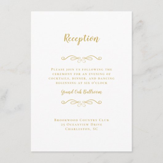 Elegante Wedding Empfang Gold Chic Enclosure Card Begleitkarte (Vorderseite)
