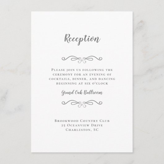 Elegante Wedding Empfang Gray Chic Enclosure Card Begleitkarte (Vorderseite)