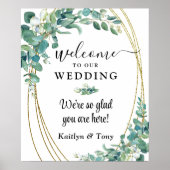 Elegante Wedding Eucalyptus Gold Willkommenszeiche Poster (Vorne)