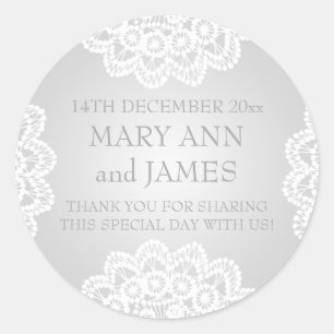 Elegante Wedding Favor Tag Vintag Lace Silver Runder Aufkleber