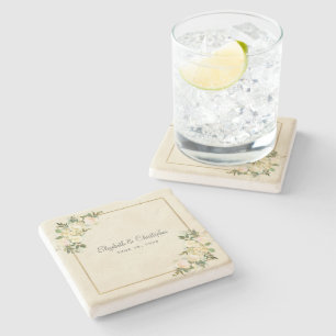 Elegante Wedding Floral Rose Metallic Gold Eggshel Steinuntersetzer