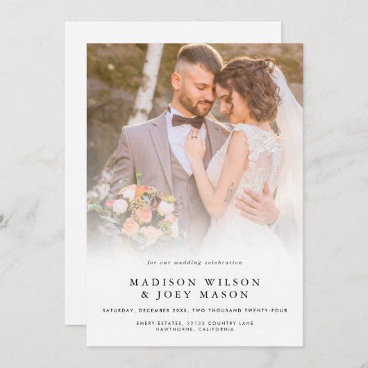 Elegante Wedding Foto Black Script Einladung (Vorne/Hinten)