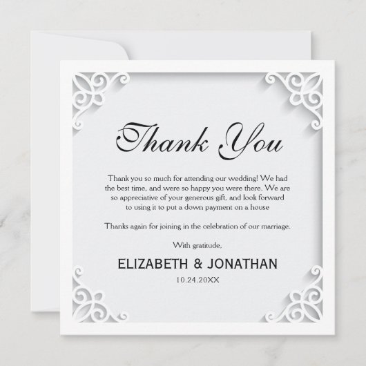 Elegante Wedding Foto Dankbarkeit Dankeskarte (Vorderseite)