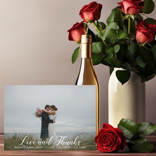 Elegante Wedding Foto Liebe & Dank White Script Dankeskarte