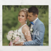 Elegante Wedding Foto Liebe & DankTypografie Schaumweinetikett (Einzelnes Label)