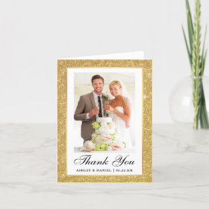Elegante Wedding Gold Glitzer Frame Foto Note Dankeskarte