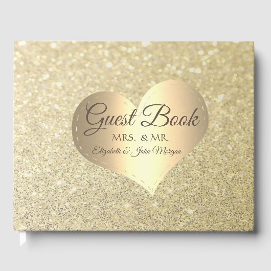 Elegante Wedding Gold Heart Glitzer Bokeh Gästebuch (Vorderseite)