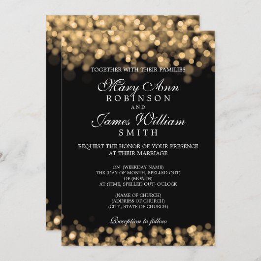 Elegante Wedding Gold Lights Einladung (Vorne/Hinten)