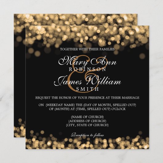 Elegante Wedding Gold Lights Einladung (Vorne/Hinten)