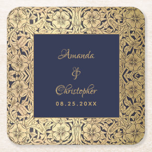 Elegante Wedding Gold Navy Vintag Wild Rose Rechteckiger Pappuntersetzer