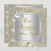 Elegante Wedding Gold Silver White Dove Einladung (Vorne/Hinten)
