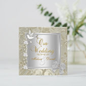 Elegante Wedding Gold Silver White Dove Einladung (Stehend Vorderseite)