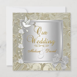 Elegante Wedding Gold Silver White Dove Einladung