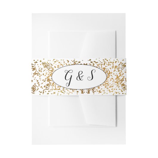 Elegante Wedding Gold Streamers Confetti Initials Einladungsbanderole (Vorderseite Beispiel)