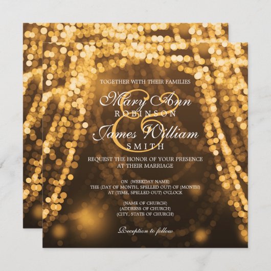 Elegante Wedding Gold String Lights Einladung (Vorne/Hinten)