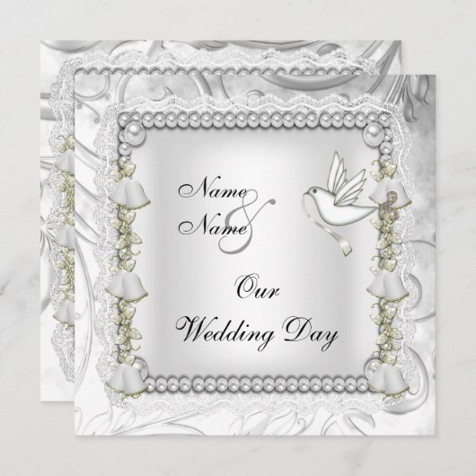 Elegante Wedding Gold White Dove Einladung (Vorne/Hinten)