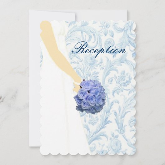 Elegante Wedding Gown Blue Empfang Card Einladung (Vorderseite)