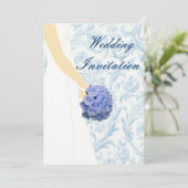 Elegante Wedding Gown Blue Wedding Einladung (Stehend Vorderseite)