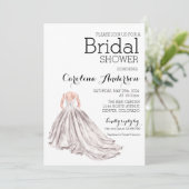 Elegante Wedding Gown Bridal Dusche Einladung (Stehend Vorderseite)
