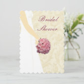 Elegante Wedding Gown Bridal Dusche Einladung (Stehend Vorderseite)