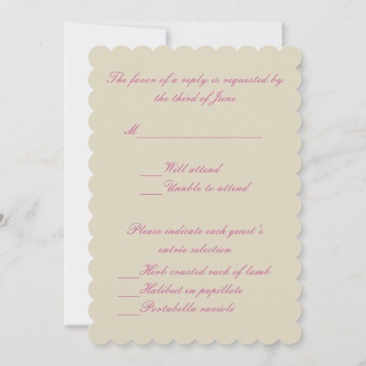 Elegante Wedding Gown Response Card Einladung (Rückseite)
