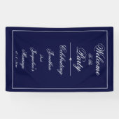 Elegante Wedding Individuellen Namens Navy Blue Wi Banner (Horizontal)